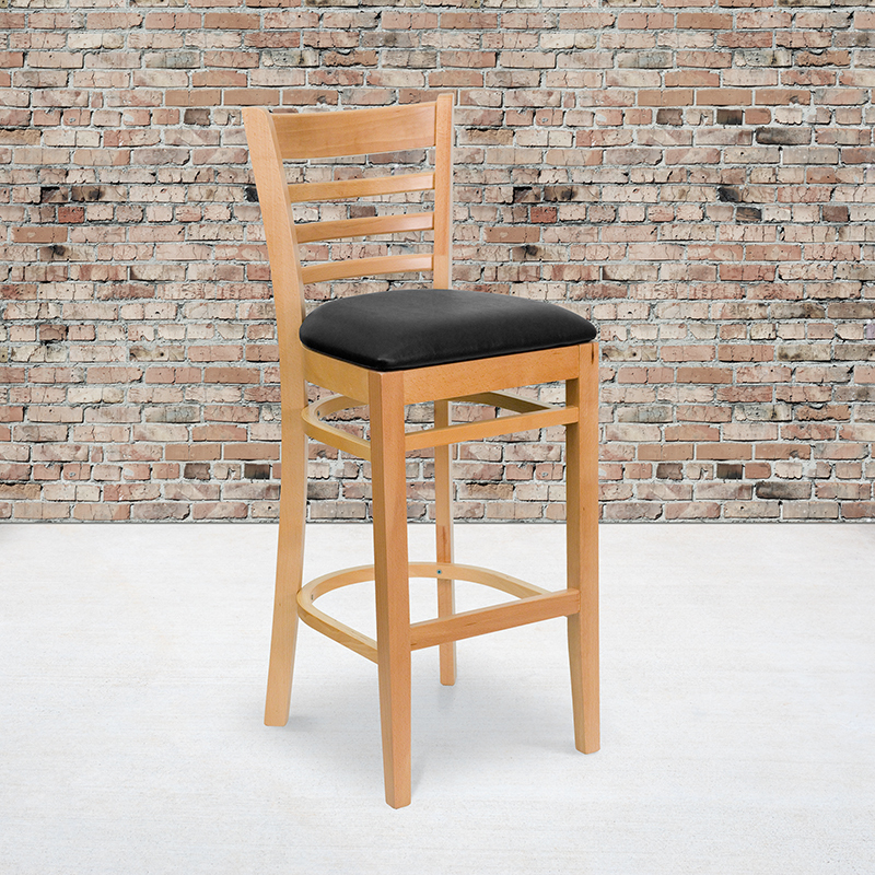 Natural Wood Stool-Blk Vinyl XU-DGW0005BARLAD-NAT-BLKV-GG