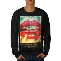 Wellcoda Lips Girl Nail Fashion Mens Sweatshirt, Lip Casual Pullover Jumper - £23.58 GBP+
