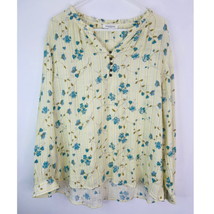 Beachlunchlounge Collection Popover Top Womens L Long Sleeve Yellow Floral - £14.43 GBP