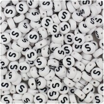 BeadTin White Opaque 7mm Coin Alphabet Beads - Black Letter S (100pcs) - $2.09