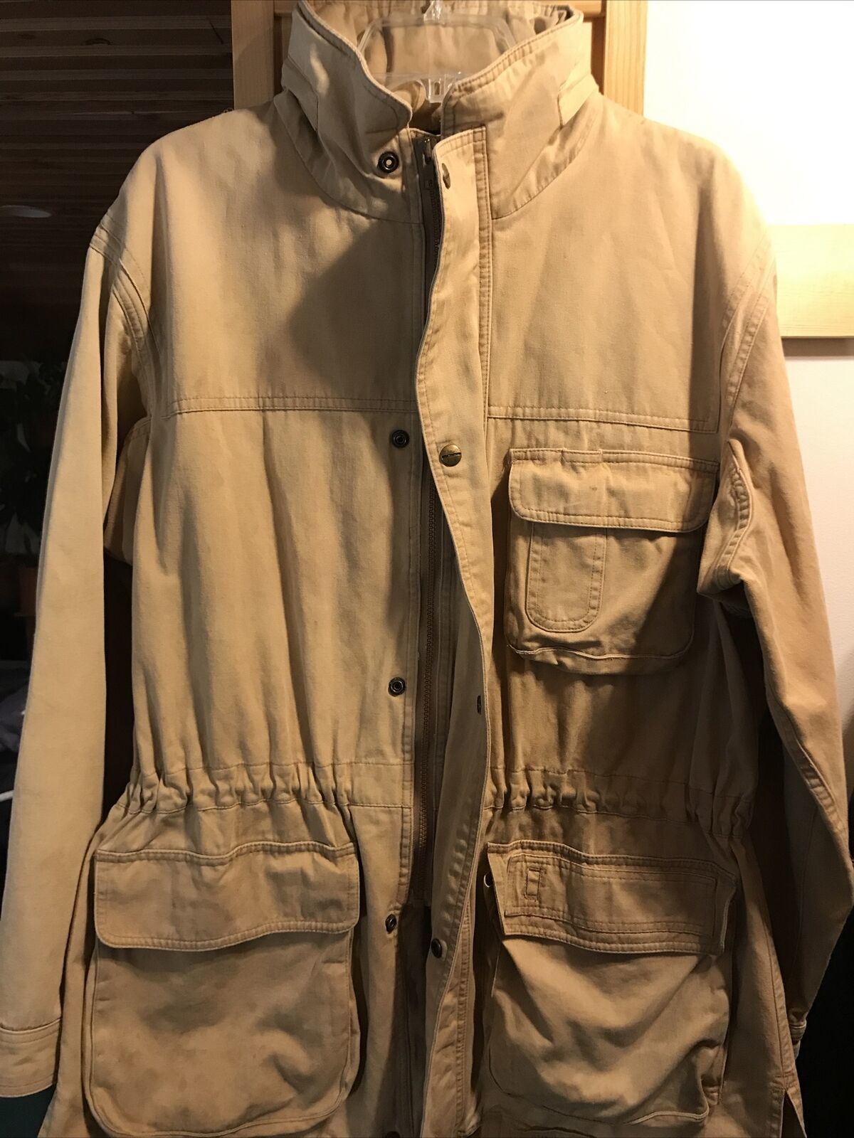 Primary image for Abercrombie & Fitch Vintage Mens L Tan Full Zip Long Sleeve Hooded Cotton Jacket