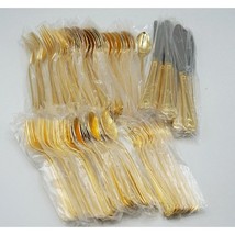 84 Pcs Supreme Towle Stainless Gold Tone Ashley Spoons, Forks, Knives - $123.74