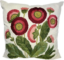 Pier1 Floral Print Pillow Off White Zipper Daisy Style Flowers Beaded Square - £23.81 GBP