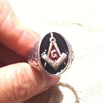 Vintage Gratis Freimaurer Herren Ring Silber Weiß Bräuner - £28.66 GBP