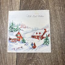 Vintage Folded Christmas Holiday Card Victorian Snow Scene Hallmark - $5.59 CAD