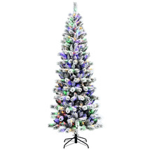 7.5FT Pre-Lit Hinged Christmas Tree Snow Flocked w/9 Modes Remote Control Lights - £148.10 GBP