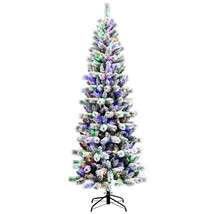 7.5FT Pre-Lit Hinged Christmas Tree Snow Flocked w/9 Modes Remote Contro... - £143.51 GBP