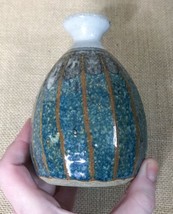Signed Simon Art Pottery 5 1/4 Inch Stony Blue Gray Speckled Bud Vase Boho - $49.50