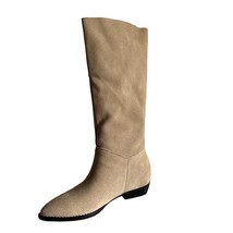 Spring Autumn Woman Boots Large Girth Western Boots Woman Slip On Simple Pleated - £110.26 GBP