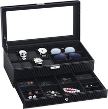 Pu Leather Jewelry Organizer With Glass Top For Men And Women By Tomcare Watch - £36.16 GBP