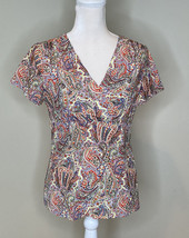 talbots women’s cross front Silk paisley blouse size 4 multicolor yellow Red F10 - £12.53 GBP