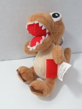 LIDL Playtive Junior Brown Dinosaur Soft Small Plush Toy key chain red mouth - £7.93 GBP