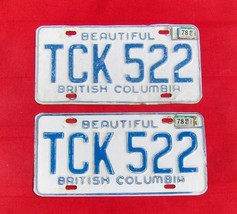 1974 to 1978 Canada British Columbia Pair of License Plates TCK 522 - £19.97 GBP