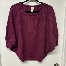 Chicos Womens Wine Red Purple Crew Neck Bat Wing Dolman Sweater Medium  - £23.48 GBP