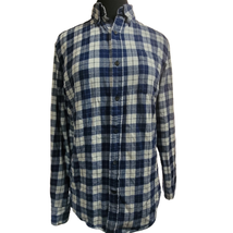 Blue and White Plaid Flannel Button Up Shirt Size Small - £19.47 GBP