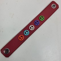 Vintage Red Leather Peace Signs Wrap Bracelet Band Handcrafted Unisex 8.... - $44.88