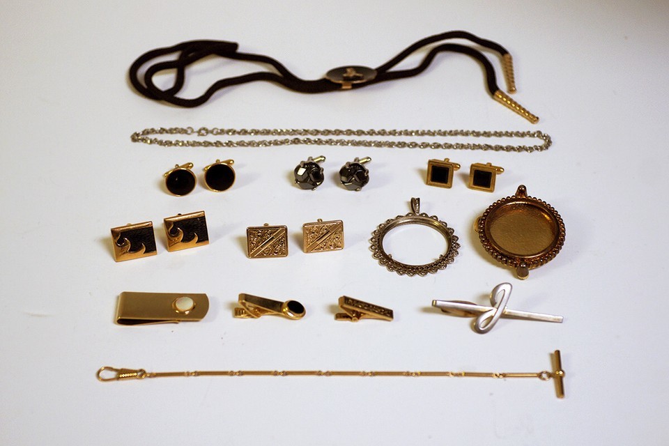 Cufflinks, Tie Clasps, Chains, Lot of 14pcs Mens Formal Accessories - $15.99