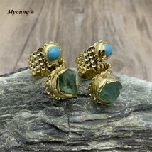 Wholesale Gold Natural Raw Fluorite Crystal Double Stone Spiral Adjustable Rings - £60.29 GBP