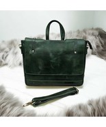Handmade Green Leather Laptop Bag: 15.6&quot; with Adjustable Strap - $5,099.54 MXN