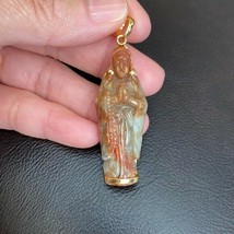 14K Solid Gold The Blessed Virgin Mary Prayer Carved Natural Red Jade Pendant - £579.48 GBP
