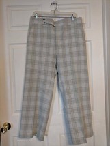 70s Mens Pale Green Plaid Pants Grandpa Retro Hipster Vintage Trousers 34 Waist  - £18.38 GBP