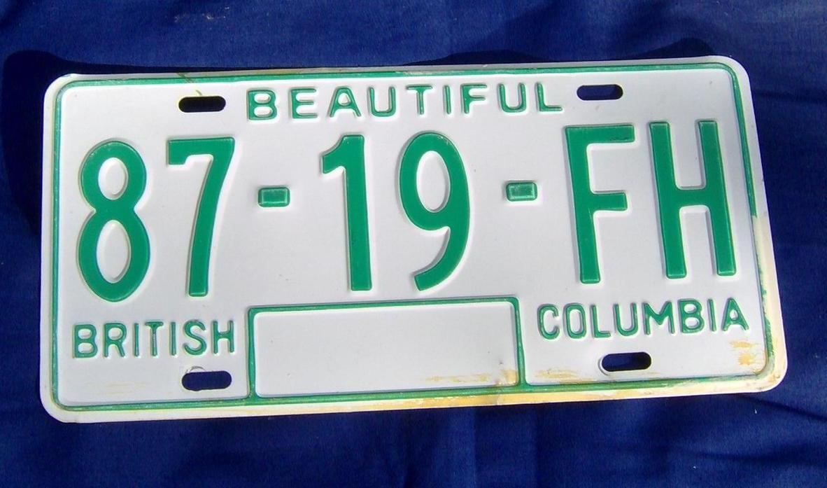 Primary image for 1979 to 1986 Canada British Columbia Single License Plate 87-19-FH