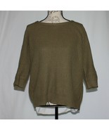 Olivia Sky Women&#39;s Wide Rib Olive Green Split Back Sweater 3/4 Sleeve si... - $13.99