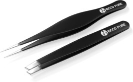 Slant Tip and Pointed Tip Tweezers Set For Women &amp; Men - Stainless Steel... - $11.87