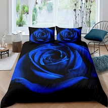 Valentine&#39;S Day Duvet Cover Set Queen Size Royal Blue Rose Floral Bedding Set Fo - £46.65 GBP