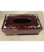 Vntg Wooden Asian Tissue Box Dispenser Cover Holder Mother Of Pearl Inla... - $261.12 CAD