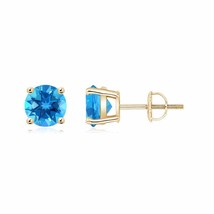Swiss Blue Topaz Solitaire Stud Earrings For Women in 14K Gold (AAAA, 6MM) - £445.32 GBP