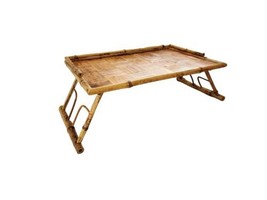 Vintage MCM Burnt Bamboo Rattan folding tray, bed tray, lap tray - £59.34 GBP