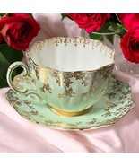 Vintage Paragon Warranted English Cup &amp; Saucer Set Mint Green &amp; Gold - $153.88 CAD