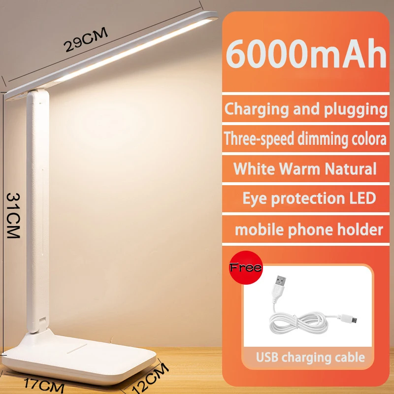 6000mAh Chargeable Folding Table Lamp 3 Color Touch Dimmable Eye Protection - $15.75