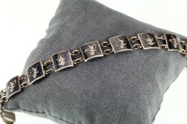 Vintage Thai Silver Siam Niello Enamel Panel Bracelet 7&quot; - $64.36