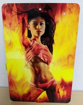 Sexy Asian Girl Woman in Flames_Sign Metal Poster Pinup_Erotic Woman Art_Wall De - £11.96 GBP