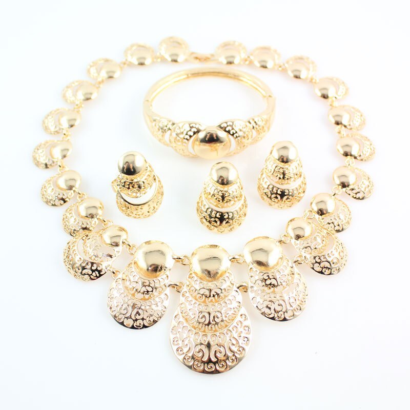 Hot Sale Africa Dubai  Gold color Fashion Wedding Jewelry Sets necklace Bangle E - £22.01 GBP