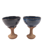 Hand Made Pottery Candlesticks or Goblets Signed By Artist Blue Glaze Sh... - $21.77 CAD