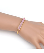 Gold Tone Bolo Bar Bracelet With Pink Sparkling Style Crystals - $609.01 MXN