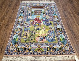 Semi Antique Pictorial Rug Wool Silk Foundation Handmade Oriental Carpet 3x5 Wow - $14,354.75