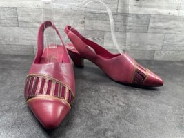 Aylema Kitten Heels Women 7.5M Shoes Pink Gold Leather Slingback slip On... - $29.52