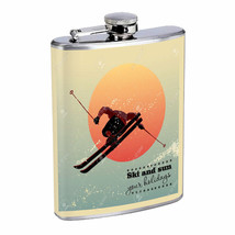 Vintage Skiing Skier Skis D41 Flask 8oz Stainless Steel Hip Drinking Whiskey B&amp;W - £11.65 GBP