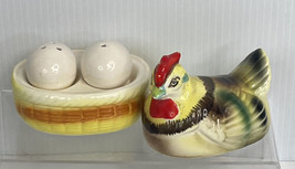 Vintage Nesting Chicken Hen Covered Dish with Salt &amp; Pepper Egg Shakers Unique - £9.25 GBP