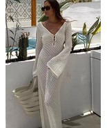 White Casual Wide Sleeved V Neck Floor Length Croched Maxi Cover Up Loun... - €60,76 EUR