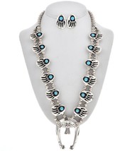 Navajo Style Sterling Bear Paws Turquoise SQUASH BLOSSOM NECKLACE EARRIN... - £1,206.82 GBP