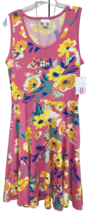 NWT 2.0 LuLaRoe Medium Pink Yellow Blue Mint Floral Nikki Knit Sleeveless Dress - $44.00