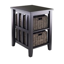 Espresso 3 Tier Bookcase Shelf Accent Table with 2 Small Storage Baskets - £156.28 GBP