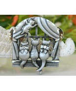 Vintage Cats Sitting In Window Brooch Pin Pewter Clutch Back Fasteners - £15.91 GBP