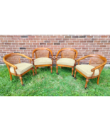 4 Mid Century Bergere Cane Back Barrel Club/Tub Chairs Tufted Seat w/Wheels - $3,735.30 CAD
