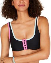 Hula Honey Juniors Colorblock Trimmed Bralette Bikini Top,Black Multi,Medium - £15.71 GBP